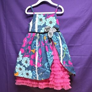 4t Vibrant Floral Kids Dress with Pink Accents Fluffy Amazing Layers